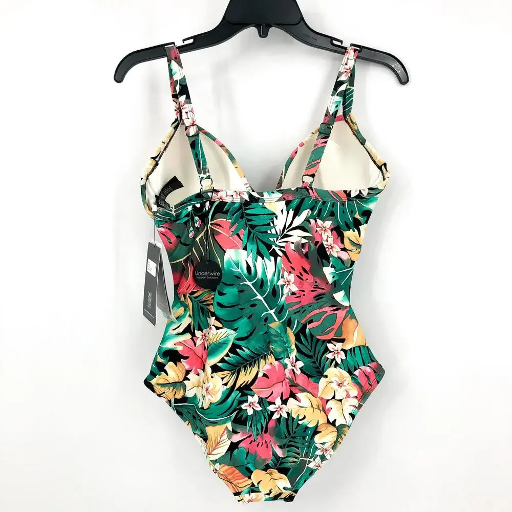 COCO REEF Enrapture One Piece 34DD Green Passion Flower Bra Sized Underwire NWT - Picture 6 of 13